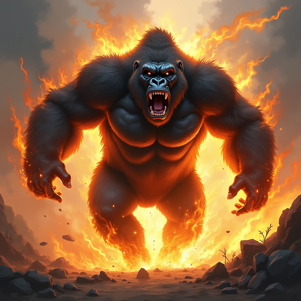 gorilla、The fur is on fire.、running