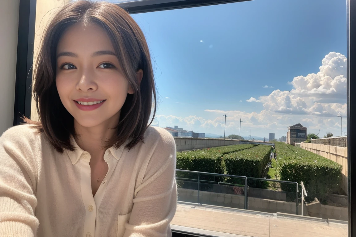 ((Highest quality、8k、masterpiece:1.3))、(Realistic, Intricate details:1.2),Japanese sake、Sake Glass、 Japanese food、Buckwheat、Japanese sake、Shochu 、Beautiful view of the sunset sky and clouds、A bright smile、The wonderfulness of smile、Bright image、Beautiful Face, blue eyes, The light shines on your face, blush, short hair,Bright Face、 (Age 37), Age 34, sparkling wine、Two beauties、Brown Hair、Shortcuts、Long sleeve shirt、dress、Beautiful woman 1, (slimな顔), (The body is slim), (Brown Hair), (Shortcuts), cheeks turn a little red,Attractive beauty、restaurant, In a prominent place (From the waist up) Nova Frog Style, actress, model, Upper Body, White wine, slim, smile, (smile: 1.15), Beautiful fine grain, Depth f/2,saturation, High Contrast, Strong light and shadow,Moist Body:1.5、3D texture、Delicate eyes、Brown Hair、The hair is very shiny、