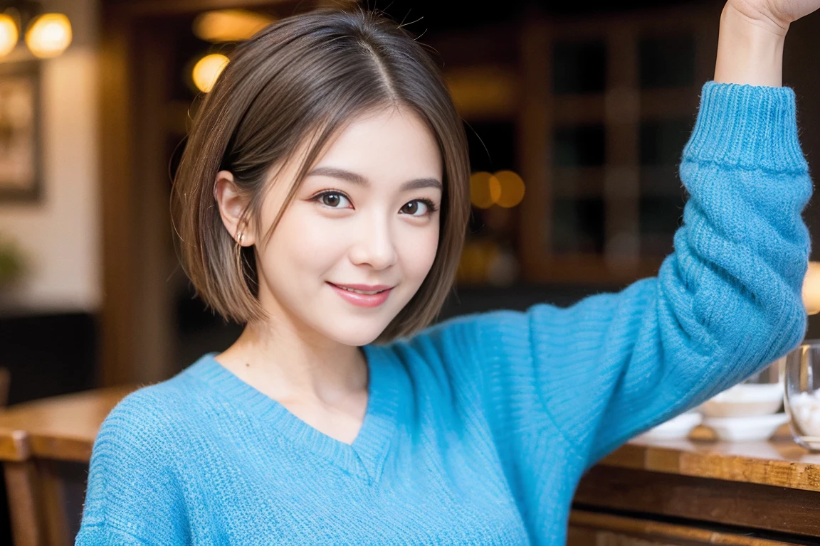 ((Highest quality、8k、masterpiece:1.3))、(Realistic, Intricate details:1.2),Japanese sake、Sake Glass、 Japanese food、Buckwheat、Japanese sake、Shochu 、Beautiful view of the sunset sky and clouds、A bright smile、The wonderfulness of smile、Bright image、Beautiful Face, blue eyes, The light shines on your face, blush, short hair,Bright Face、 (Age 37), Age 34, sparkling wine、Two beauties、Brown Hair、Shortcuts、Long sleeve shirt、dress、Beautiful woman 1, (slimな顔), (The body is slim), (Brown Hair), (Shortcuts), cheeks turn a little red,Attractive beauty、restaurant, In a prominent place (From the waist up) Nova Frog Style, actress, model, Upper Body, White wine, slim, smile, (smile: 1.15), Beautiful fine grain, Depth f/2,saturation, High Contrast, Strong light and shadow,Moist Body:1.5、3D texture、Delicate eyes、Brown Hair、The hair is very shiny、