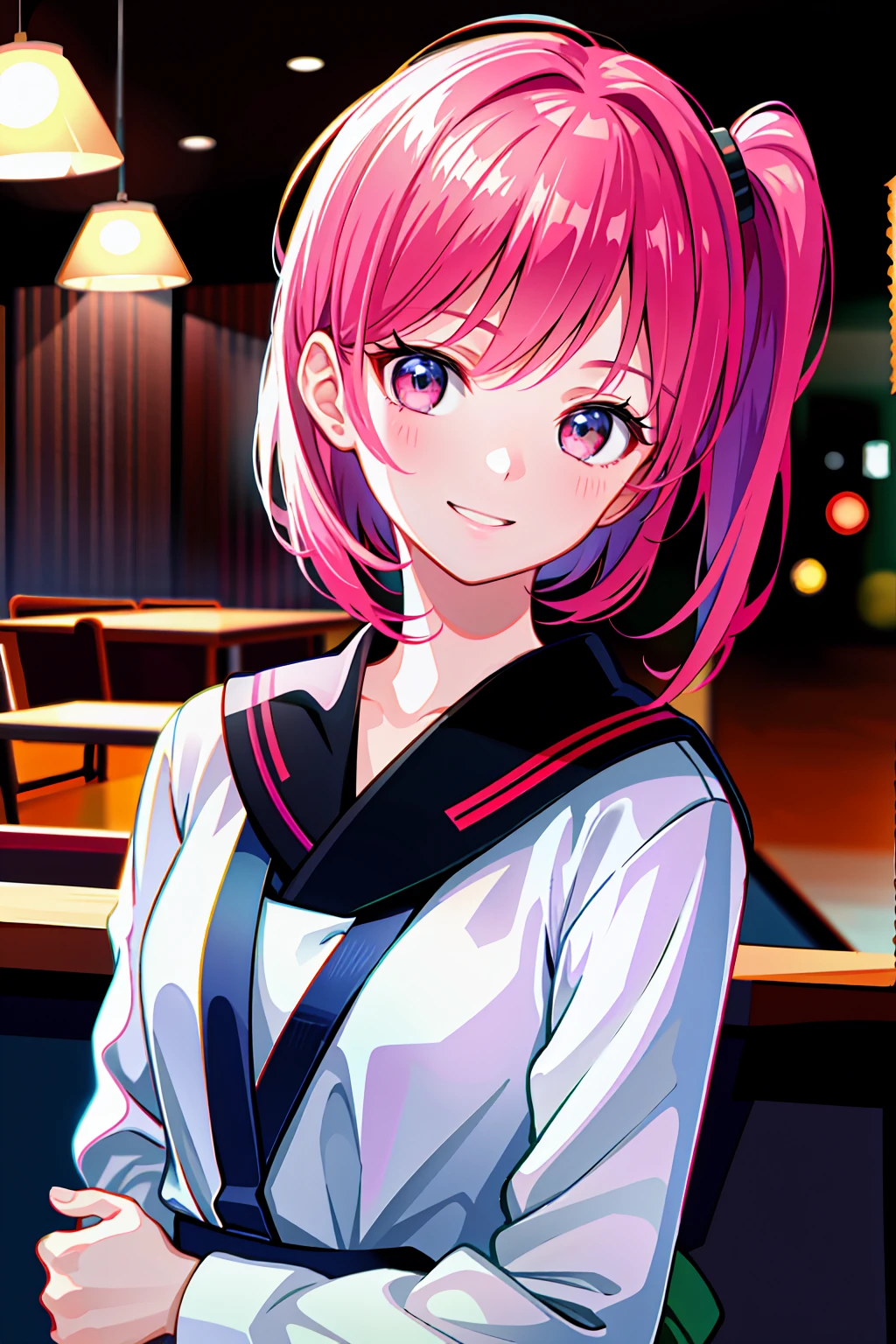  (8k, RAW Photos, Highest quality, masterpiece:1.3), (Realistic, photo-Realistic:1.4), (extremely detailed 8k wallpaper), Sharp focus, Depth of written boundary,
 Japanese Idols,very cute,(Baby Face),sweater, Look at us and smile, Upper Body, Highly detailed face and eyes,((Glowing Skin:1.2)), Cinema Lighting, Soft Light, Blur the background, Bokeh, Modern interior of a cafe in Tokyo