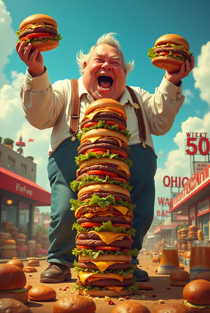 Fat man eating 50 burger movie poster only in Ohio 