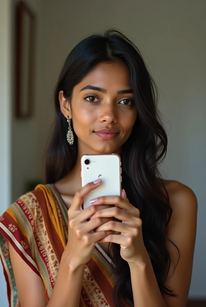 Anupama ,indian woman taking a selfie in a white bra top, 2 4 year old female model, wearing a low cut tanktop, , beautiful detailed body and face, 18 years old, 🤤 girl portrait, wearing a cute top, wearing white camisole, , bralette, profile shot, ultra detailed skin, busty, twin braided, transparent, dark brown  visible,