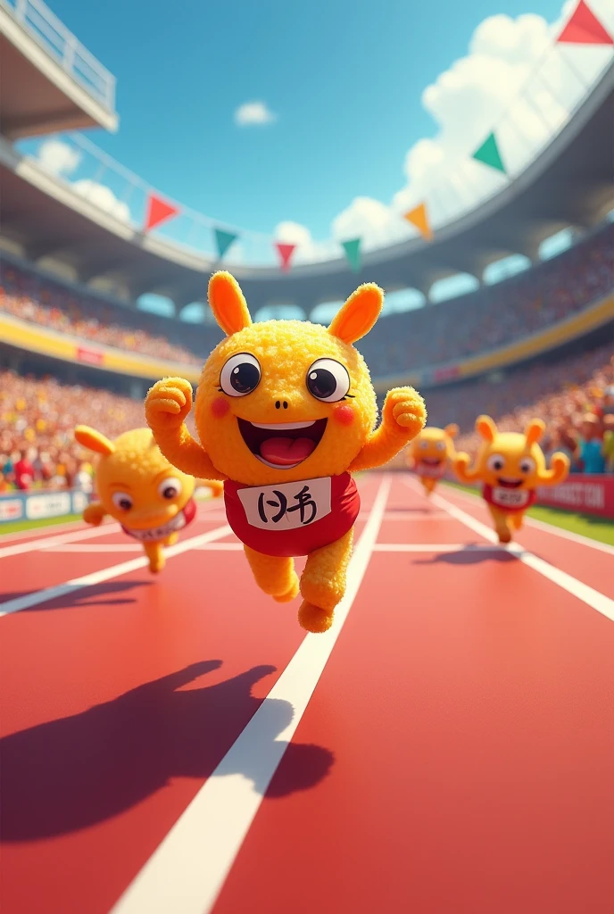 Prawn crackers are running a race in 5 lanes