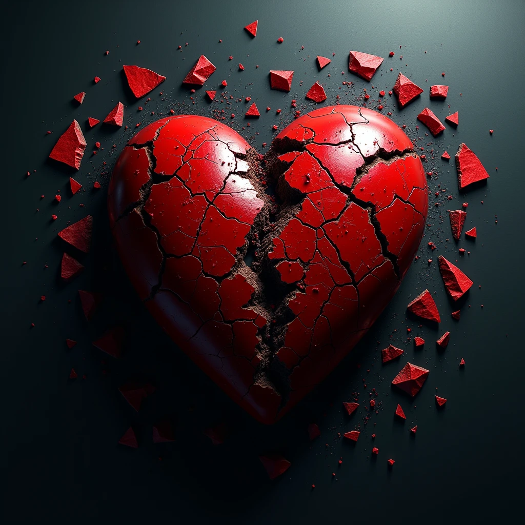 Masterpiece. Album cover. HDR. High Contrast. Music Genre: Rock. No text. No words. Rock album art. Heart Break. [Words: Shattered]