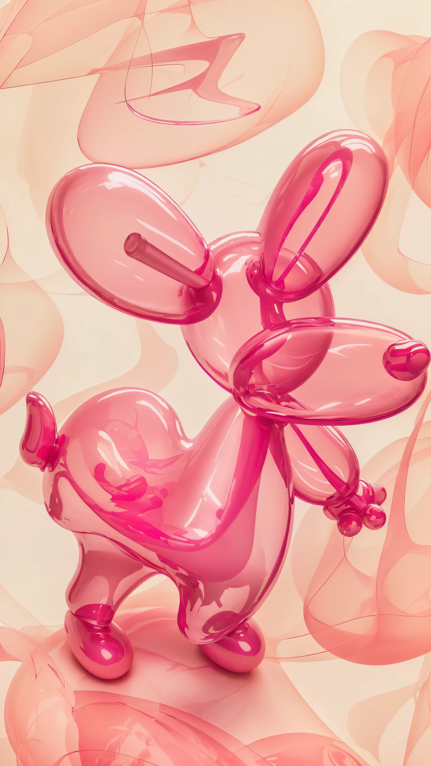 a close up of a pink balloon dog on a pink background, Shiny digital painting, inspired ジェフ・Koons, Soft 3D rendering, balloon, Koons, Karim Rashid, rendered art, Airbrush Rendering, Stylized as a 3D rendering, abstract 3 d artwork, bunny, ジェフ・Koons, Glossy Paint, 3D rendering style, Rendered illustration