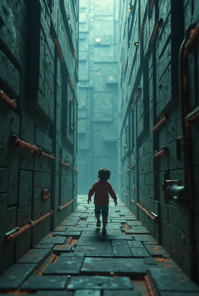 A boy secretly escape the puzzle type jail