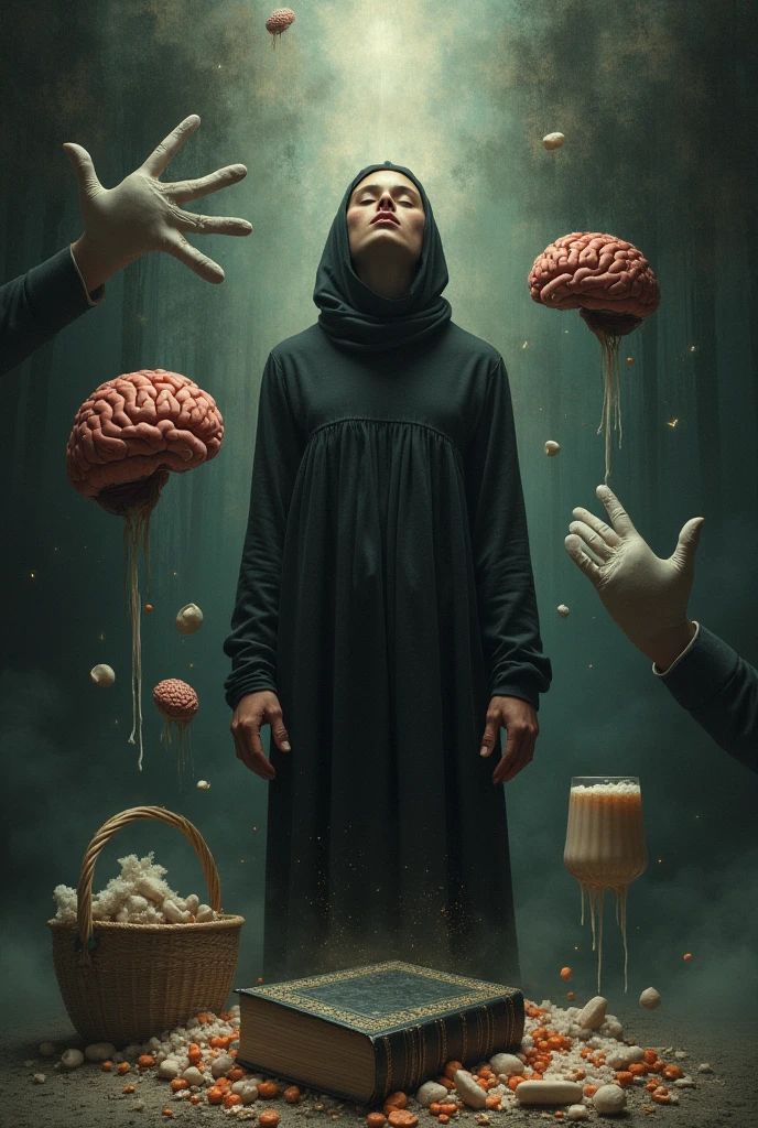 A bible a brain gloves and drugs 

