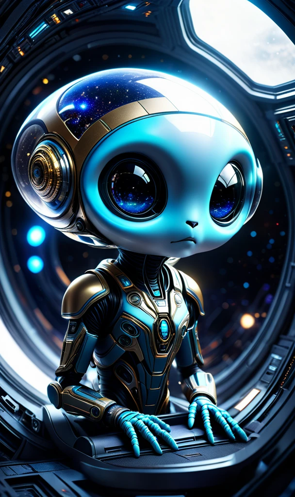 A tiny alien lifeform made from a 犬　アビス、Realistic 4k Octane、beautifully detailed render、4K post-processing、Very detailed、intricate complexity、A magnificent composition、Magical atmosphere、Cinematic lighting、masterpiece、Ultra-high resolution、Sharp focus、Blender Gustav Klimt、masterpiece、Films by artgerm and greg、Inside the spaceship