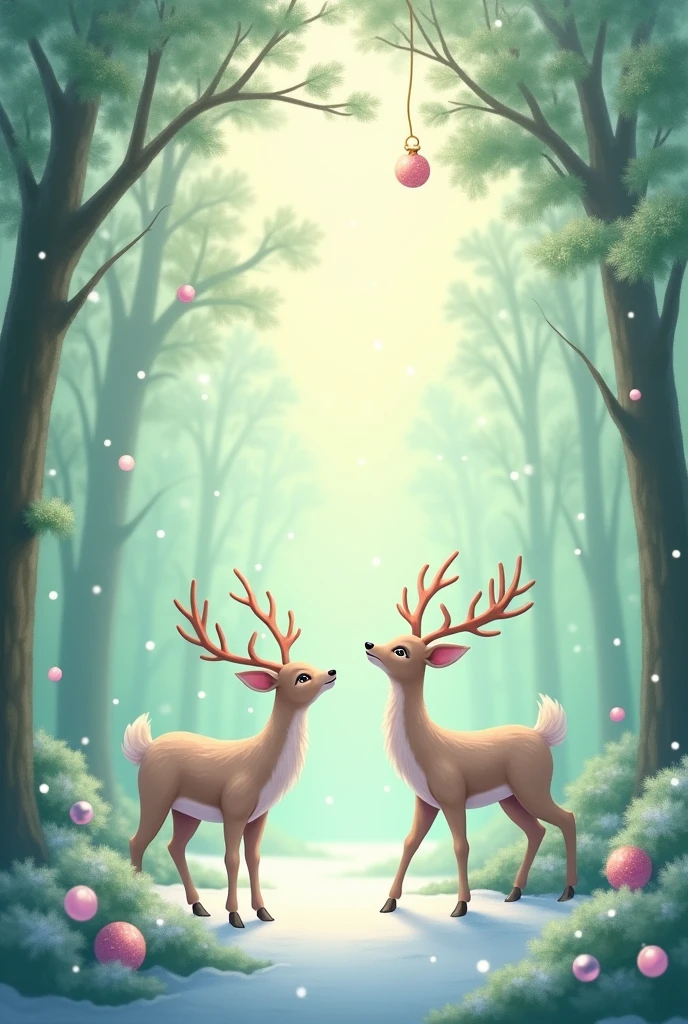 make about christmas with forest theme with the color pastel hellow and pastel green and antlers