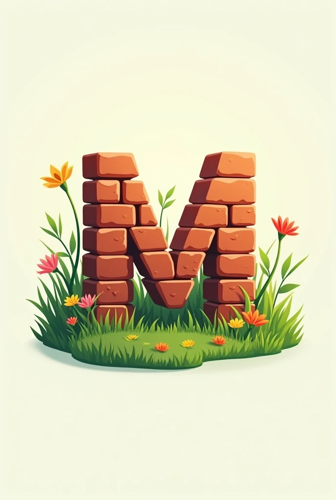 Please make logo ratio 1:1 for mcupload.com but use symbol M only and theme nature brick pillars, green grass and some flowers,black background no one.