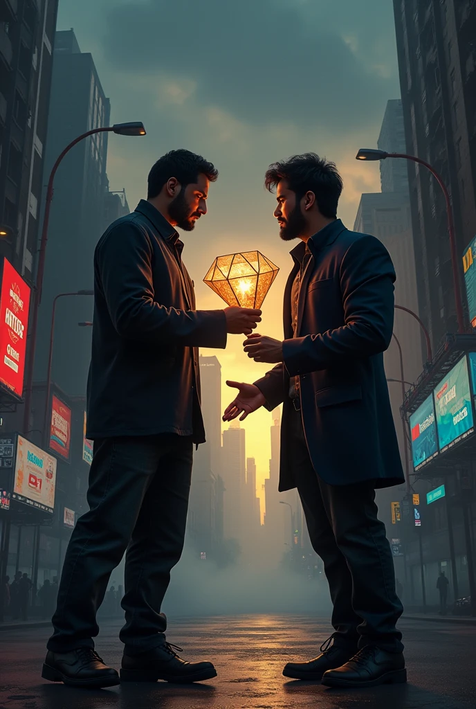 Make a realistic image in which carry minati triggered insaan and indian hacker with his dymond play button in combined image