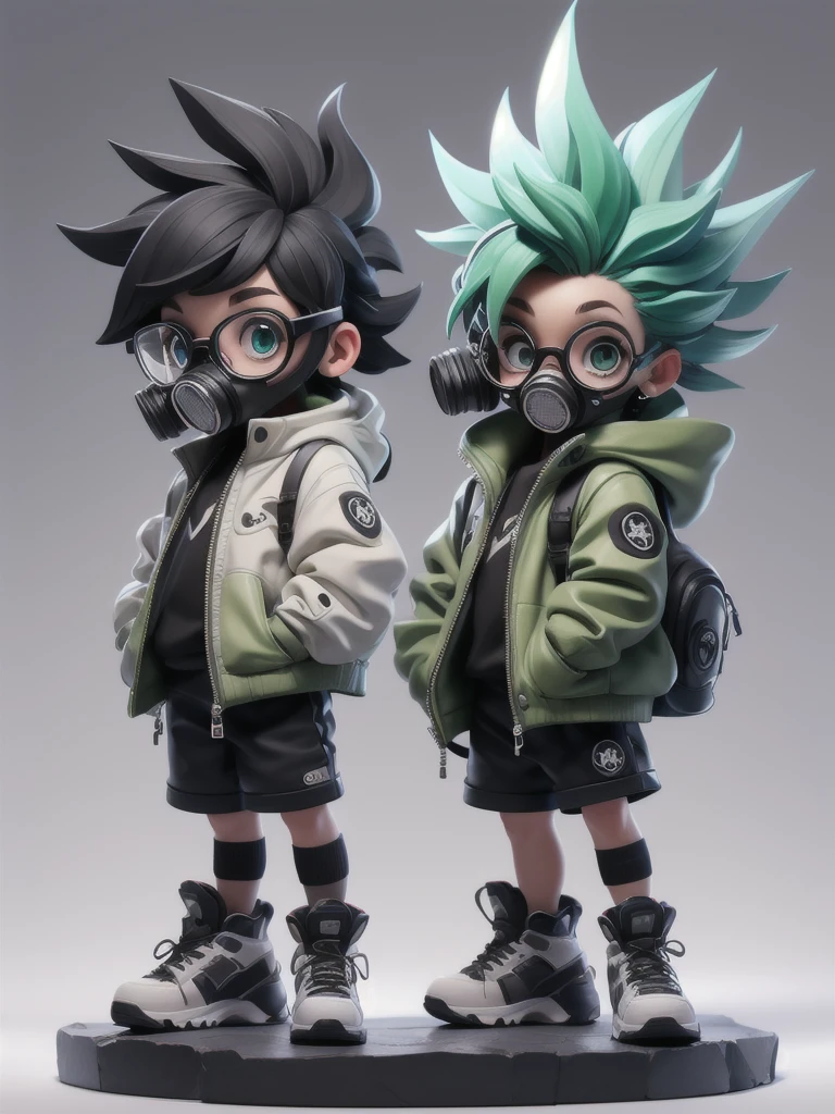 ((一人in,Looking))_in_Audience,green_eye,Simple_background,shirt,black_((Soft Mohawk)),One person,black、Glasses、Are standing,WhiteJacket,full_body,male_concentrated,Multicolor_Short Hair,shoes,gasmask,black_Shorts,ring,spike_White_Jacket,male_child,gas_mask,respirinor,cineminic lighting,Strong contrast,High level of detail,Highest quality,masterpiece,White background,((blackメガネ))、I have a single-lens reflex camera