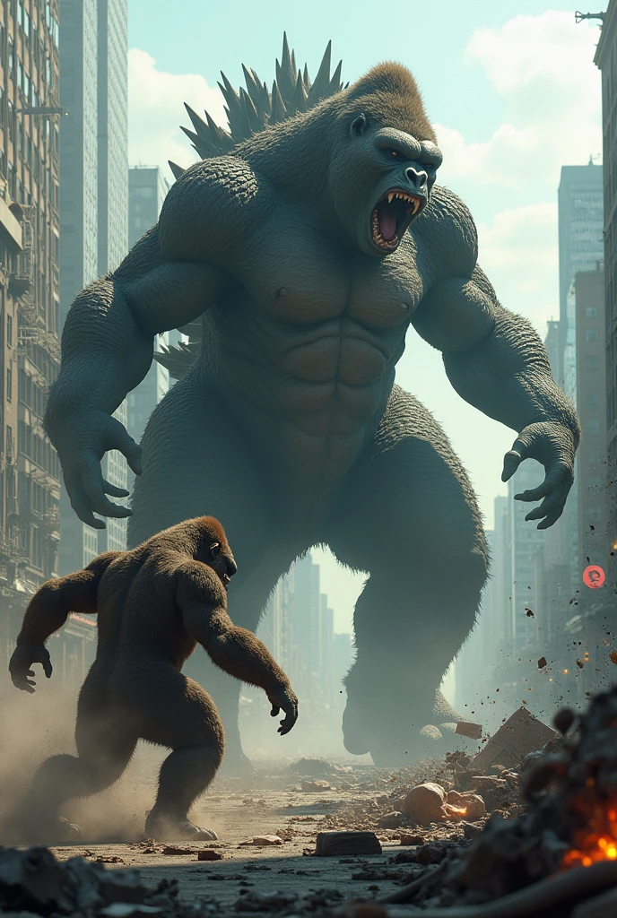 Giant gorilla fighting with Gigantic Godzilla