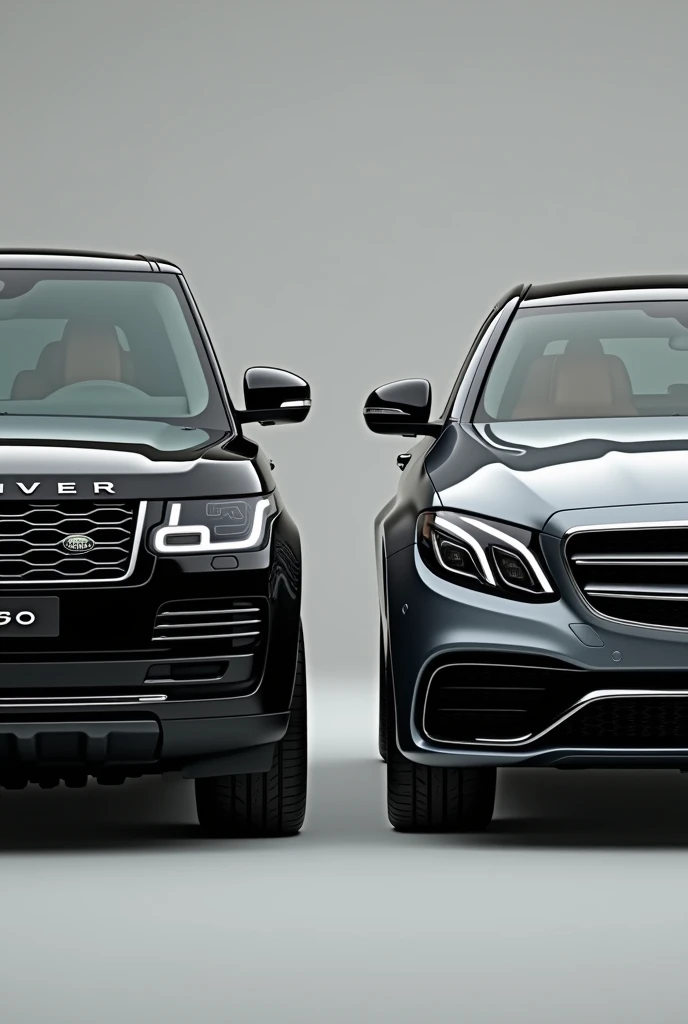 Land Rover Range Rover black and Mercedes E300 2017 model gray standing side by side