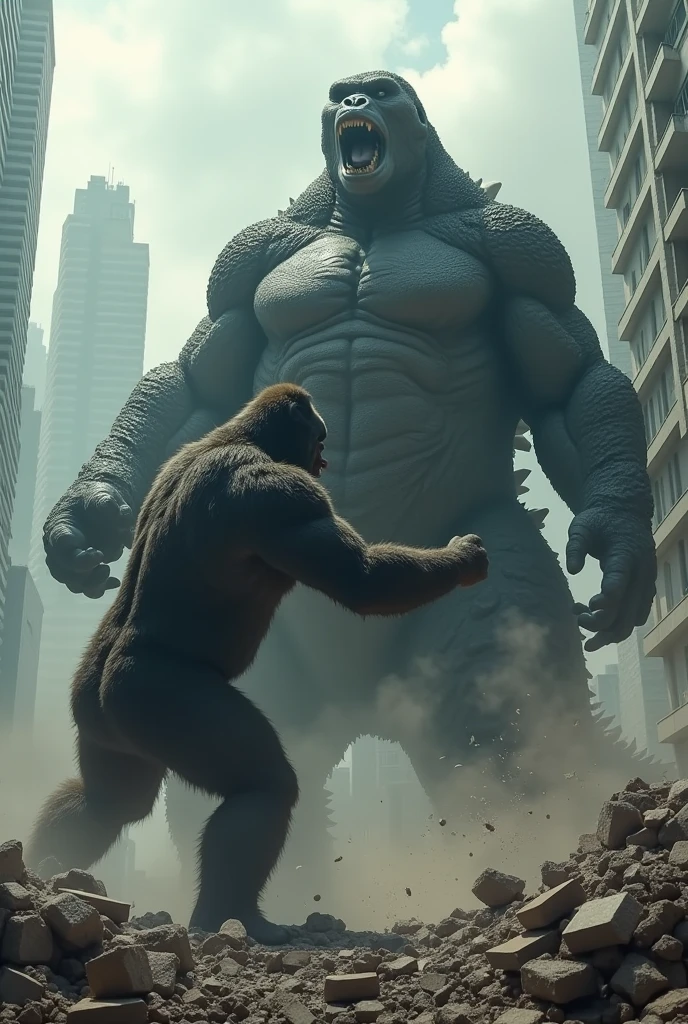 Giant gorilla fighting with Godzilla