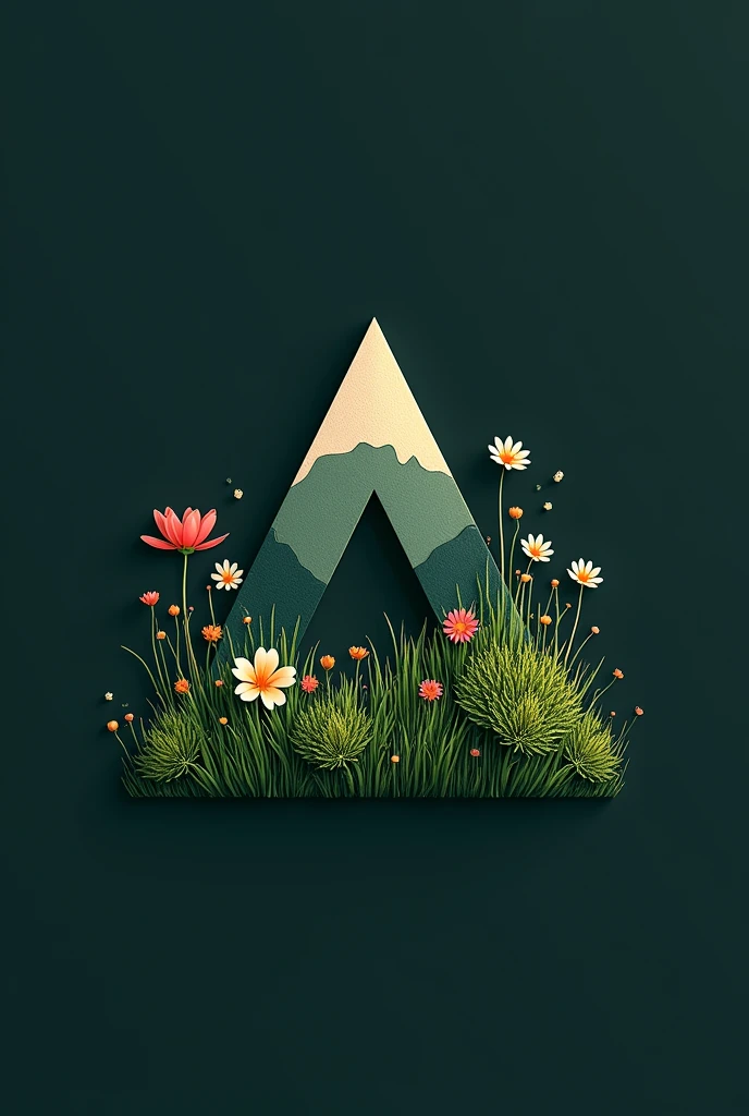 Please make logo ratio 1:1 for mcupload.com but use symbol A only and theme nature mountain, green grass and some flowers,black background no one.