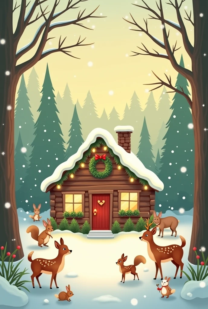 make a publish material about christmas with forest theme with the color pastel yellow and pastel green