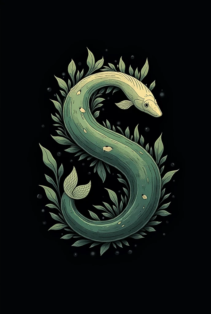 Please make logo ratio 1:1 for mcupload.com but use symbol S only and theme nature river, fish and some heavy detailed,black background no one.