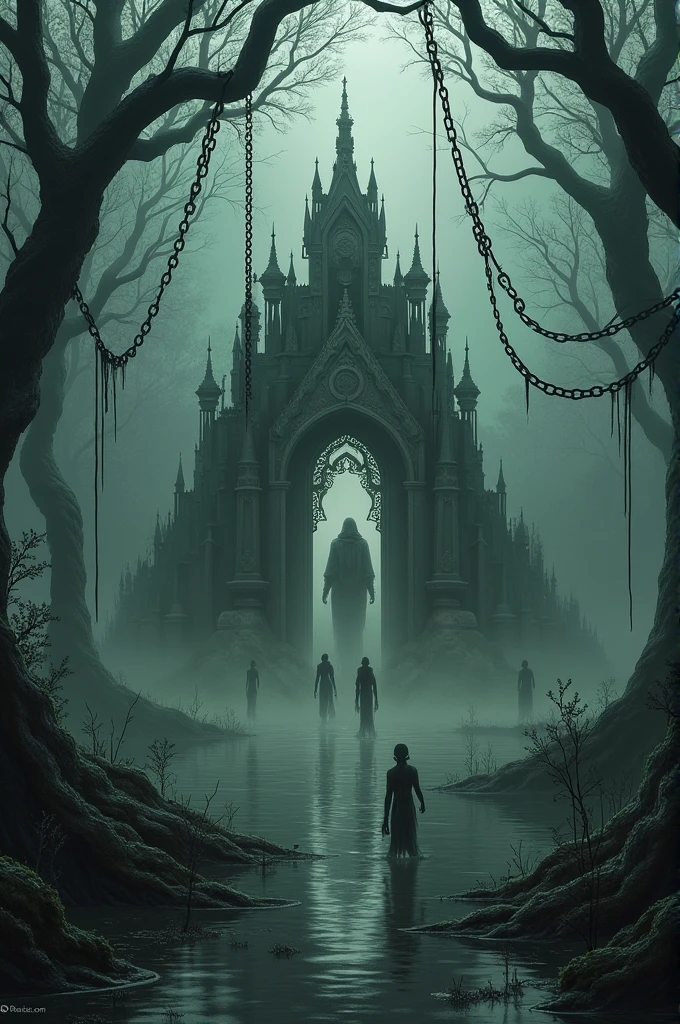 Create a domain expansion of marshy Shirine and chains should be dark themed 
