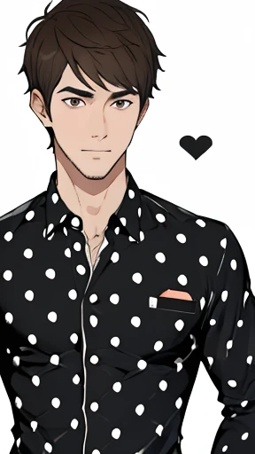 Draw small polka dots on the pattern of the shirt.、A handsome man wearing a shirt