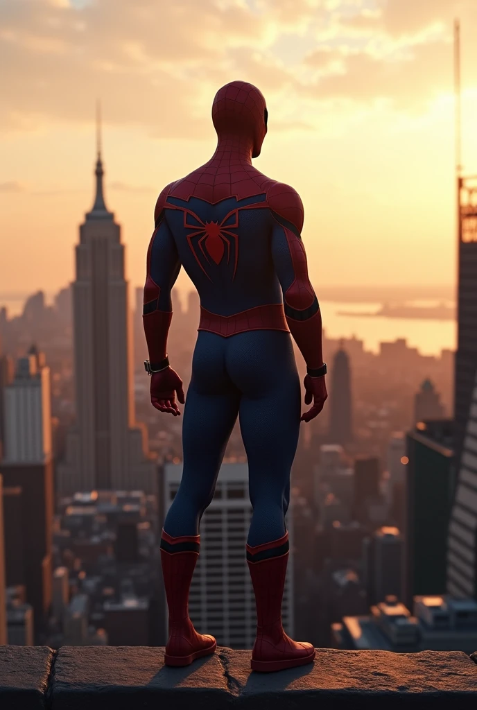 The final image shows Spider-Man standing on a rooftop, looking out over New York City as the first light of dawn breaks. The city is damaged but safe, with Spider-Man in a reflective pose, contemplating the battle won and the challenges ahead.