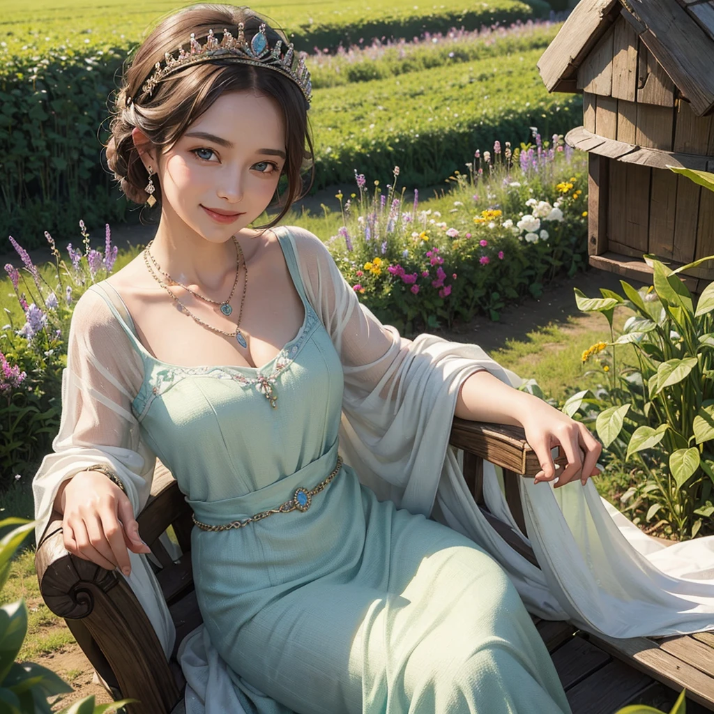 With a gentle smile, the queen touched her necklace and promised the farmer that his fields would flourish in every season."