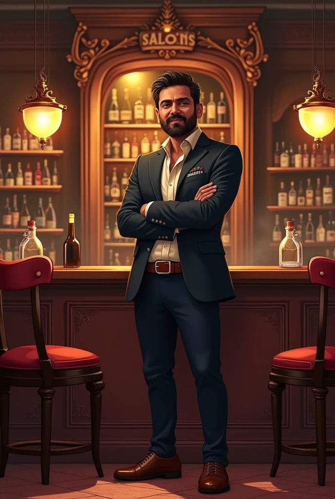 I am saloon owner. My saloon name is pooja's saloon. I stand near my beautiful and luxurious saloon