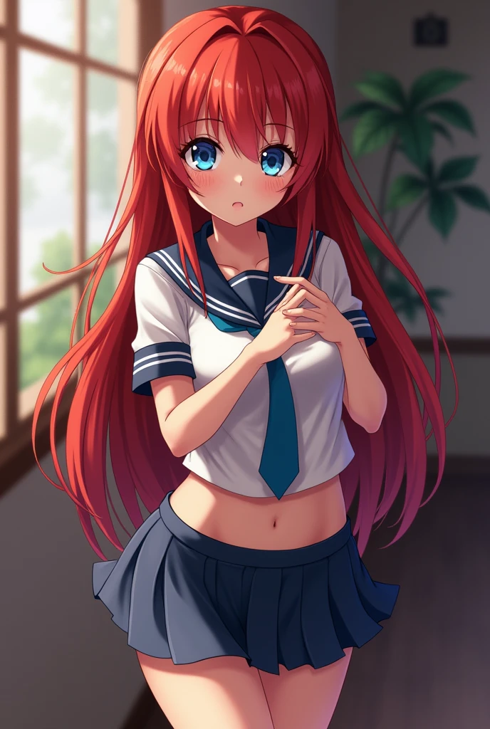 A redhead girl with blue eyes and huge breasts in a schoolgirl uniform and a mini skirt having sex 