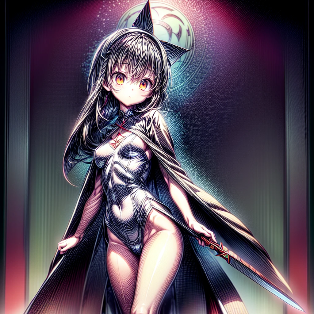 1girl,Super detailedな顔、Delicate hair、Masterpieces of art、(((Perfect Anatomy、Highest quality、Masterpiece、Official Art、Super detailed、Delicate lines、Dynamic composition、X Composition、S composition、Triangular composition、Square Composition)))、Vampire Hunter、Fantasy、Anime Style、Original hairstyle、Sailor suit、Neon Color Palette、Absurd、Holding a giant sword with both hands、