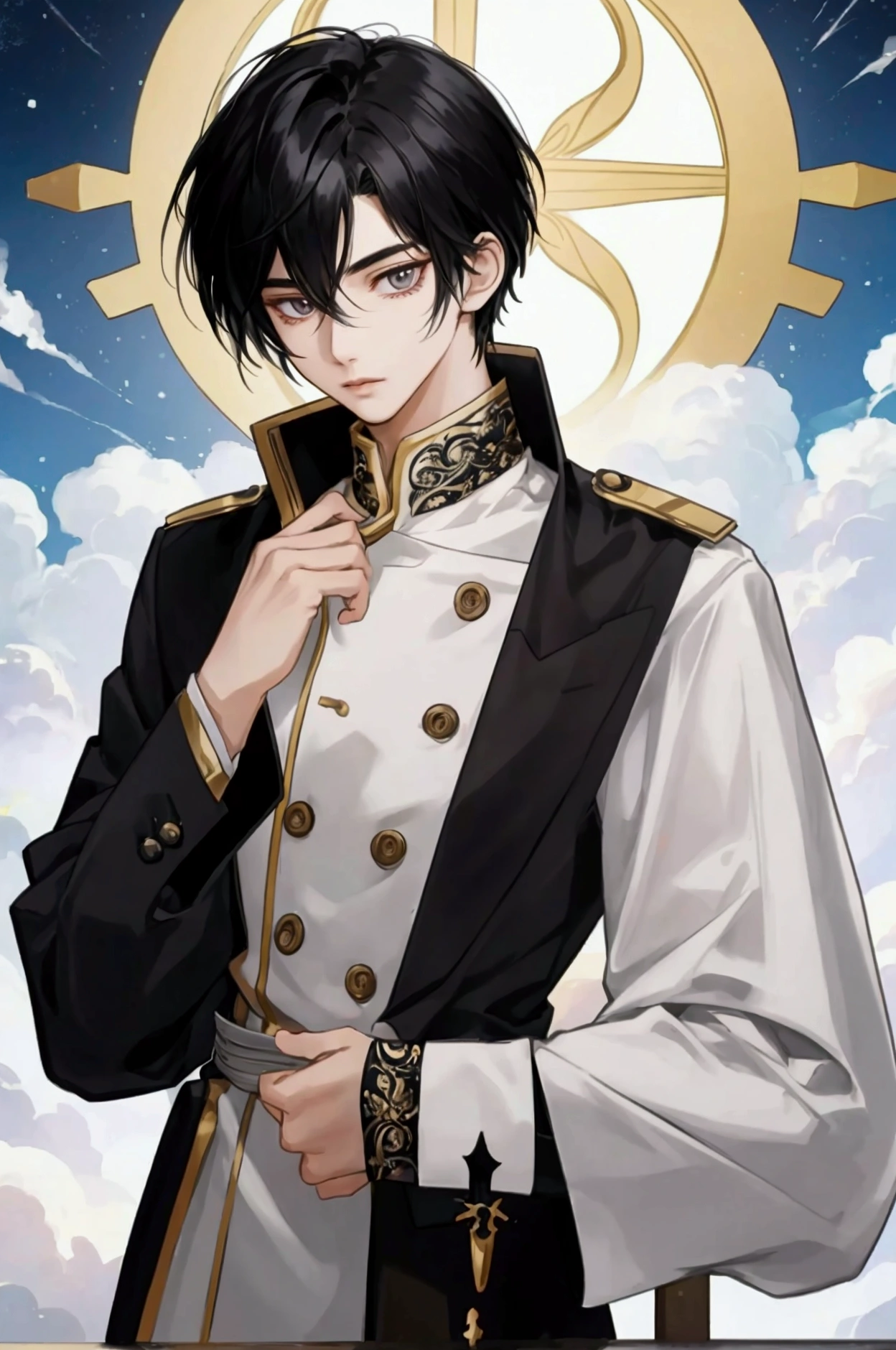 Priester Adept, boy, black hair, Anime Style