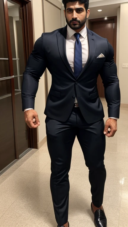 handsome indian hunk Professor Amir Khaled in formal suit masculine strong bodybuilder boy with huge wide muscular shoulders, wide chest, abs, masculine wide triceps, arms, biceps, big masculine legs, wide thighs, calfs, black-haired, hair falls on your face