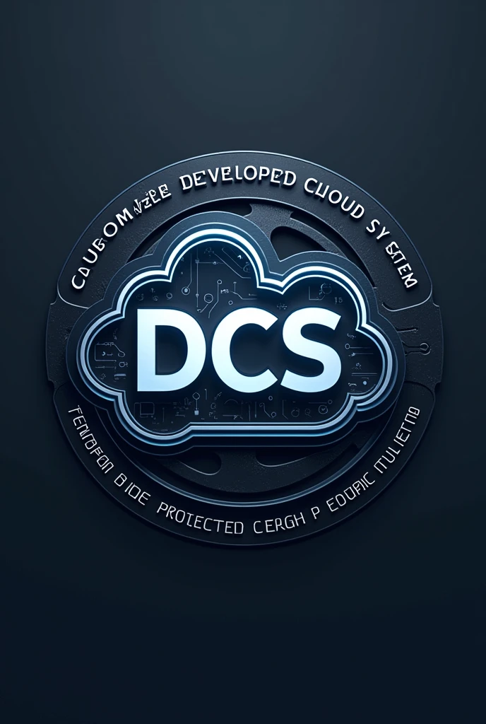 Help me make a logo，The content in the center is the three letters DCS，The English content surrounding it is Customized developed cloud system，The overall needs to have a texture and a sense of technology