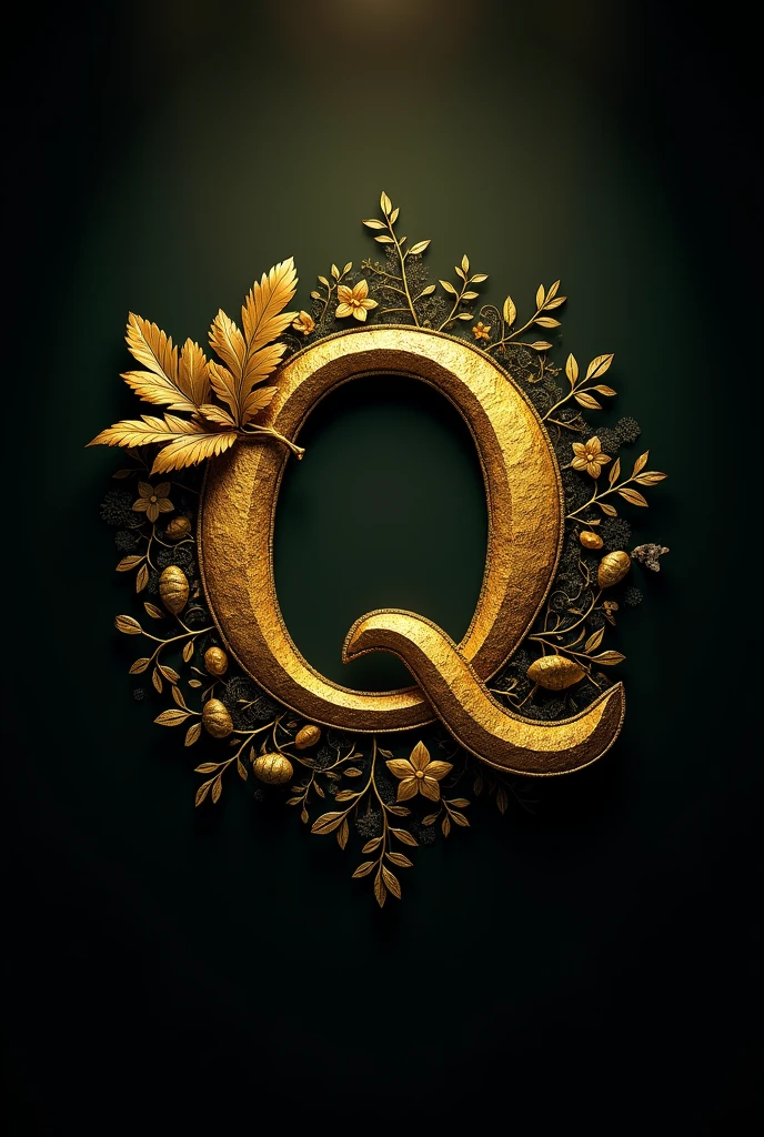 Please make logo ratio 1:1 for mcupload.com but use symbol Q only and theme nature clock, gold old and some heavy detailed,black background no one.