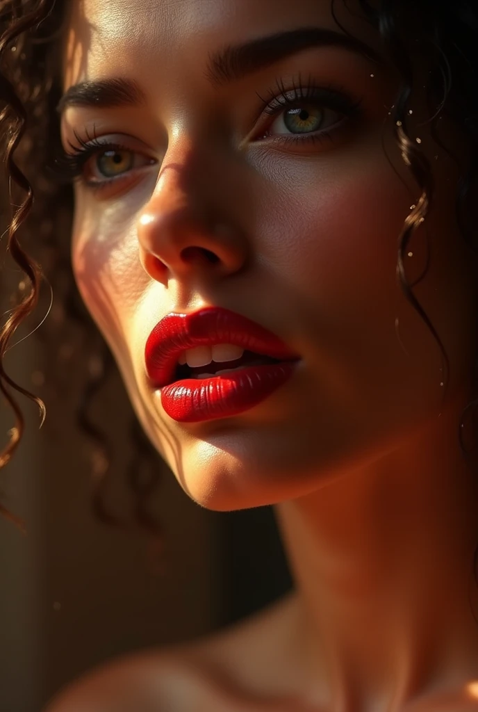 Femme avec du sperme sur la langue , semence sur la langue