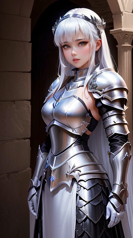 Alafed woman in white and black costume posing for photo, gorgeous Female Paladin, Shiny white armor, 軽いWearing leather armor, picture of Female Paladin, Girl in knight&#39;s armor, of a Beautiful female knight, Female Paladin, Beautiful female knight, Wearing leather armor, Wearing the armor of fantasy, Girl in Armor, Beautiful Armor