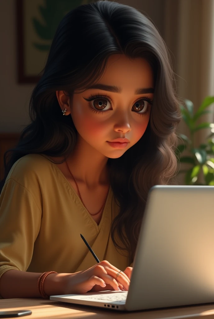 A Bengali girl study in laptop and her face looking original Bengali beautiful girl 