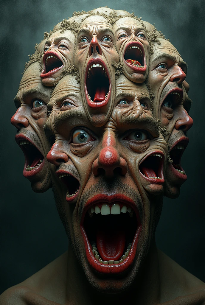 a macabre,psychedelic,bloody,dark,morbid,mosaic,multiple faces,abstract art,horror,insane,surreal,twisted,unsettling,(best quality,4k,8k,highres,masterpiece:1.2),ultra-detailed,(realistic,photorealistic,photo-realistic:1.37),intricate,nightmarish,unsettling atmosphere,(digital art,illustration:1.2),dramatic lighting,moody colors,deep shadows,sinister,disturbing,haunting,occult,supernatural,twisted reality