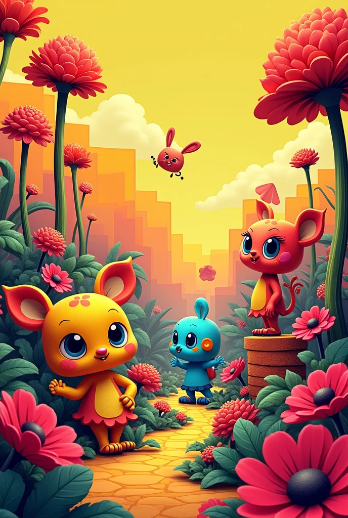 in the style of cartoony characters, , bloomcore, yellow and red, pop-inspired installations, close up, boor