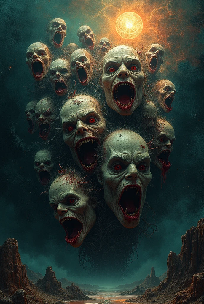 a macabre,psychedelic,bloody,dark,morbid,mosaic,multiple faces,abstract art,horror,insane,surreal,twisted,unsettling,(best quality,4k,8k,highres,masterpiece:1.2),ultra-detailed,(realistic,photorealistic,photo-realistic:1.37),intricate,nightmarish,unsettling atmosphere,(digital art,illustration:1.2),dramatic lighting,moody colors,deep shadows,sinister,disturbing,haunting,occult,supernatural,twisted reality
