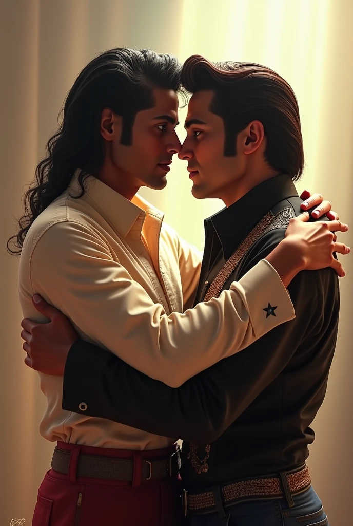 Michael Jackson abraçando Elvis Presley 