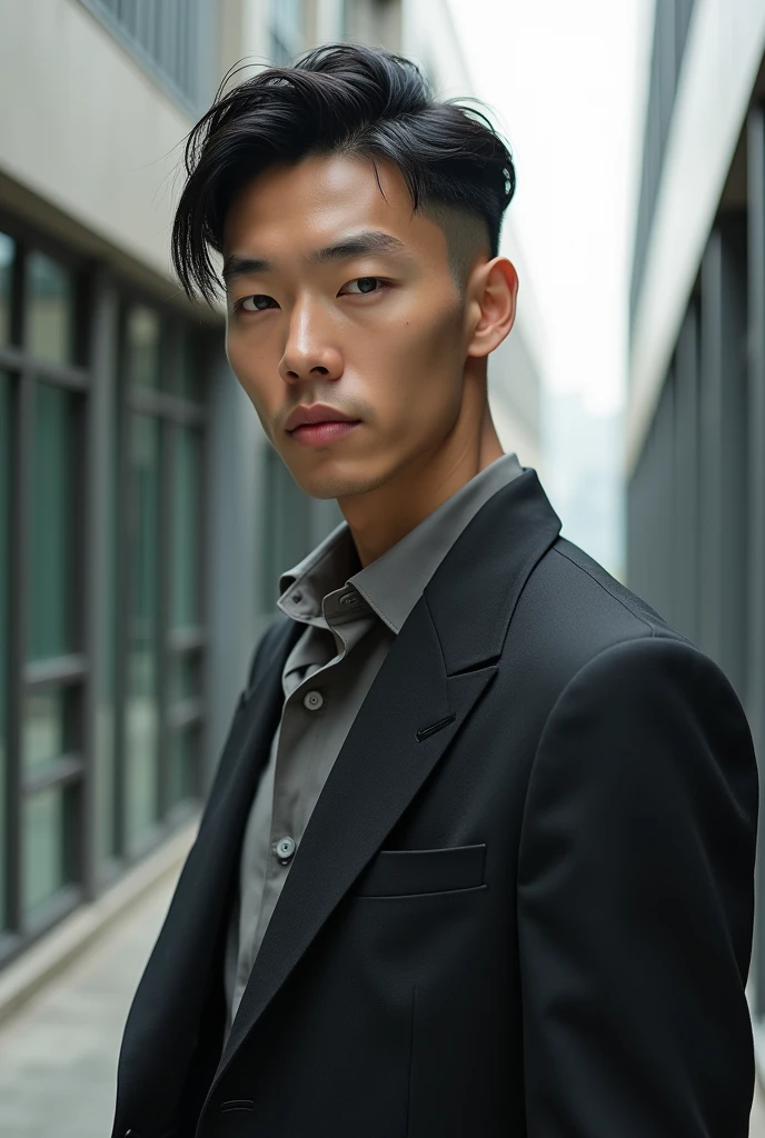 Her hairstyle is very short.、Japanese men, Backwards with clothes on