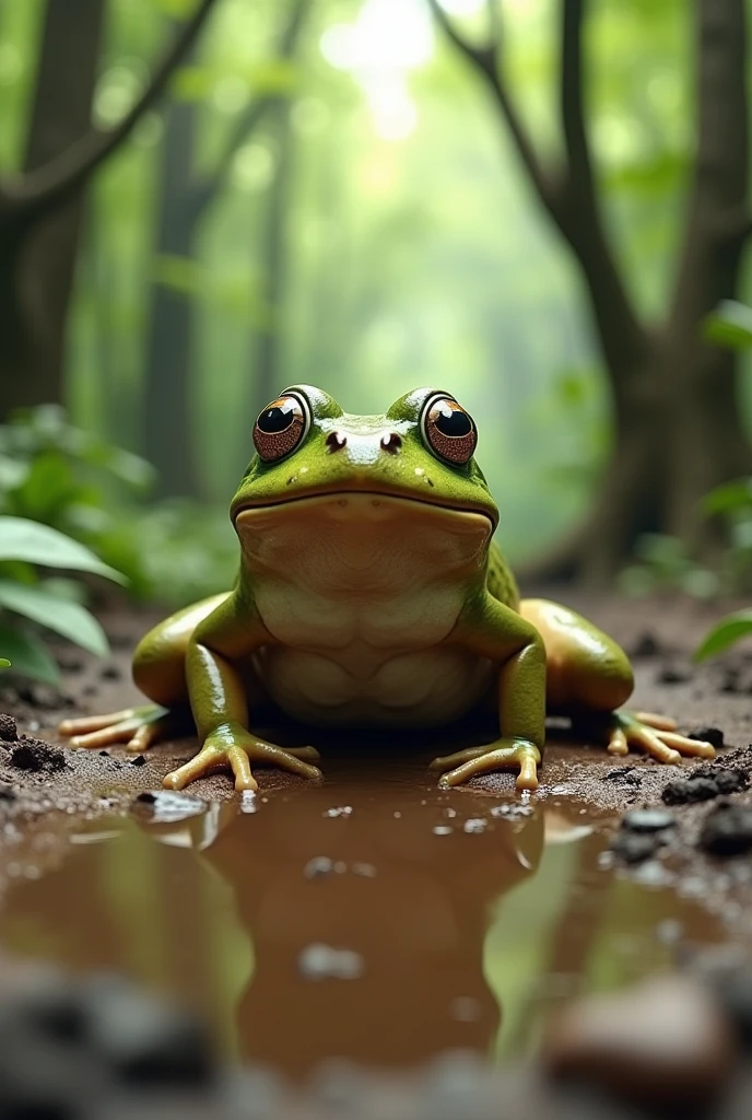 a puddle of mud turning into a frog