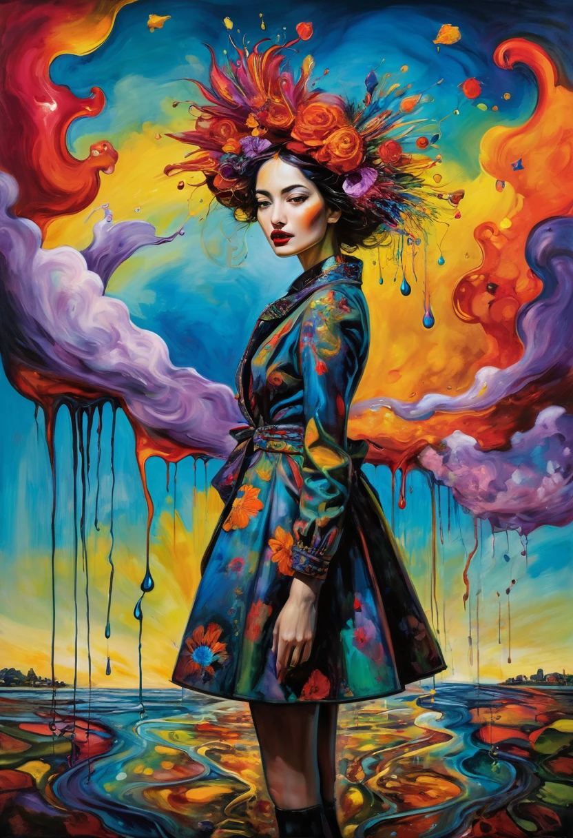 (Artistic Masterpiece of Romantic Life) ( (Themed Art of Life) ( (Conceptual Art) (NFT Exclusive) (Fauvism Work) ()”) Where visual poetry transcends traditional boundaries and embraces the dynamic interplay between creativity and technology Takes),dripping paint,darkart,style, in the style of esao andrews