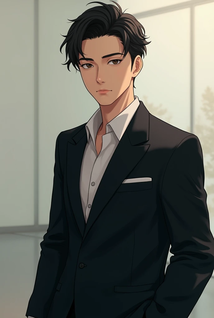 Forehead, Slicked back hairstyle, A kind smile, One Man, Portrait from chest up, Very short black hair, Old man in clothes, Please open your eyes a little, Male hand,Man&#39;s face,Male eyebrows, Male Eyes, Sharp Nose ,Long Nose, Slicked back hairstyle, Black butler uniform, Iris, walking , A kind smile, Reminiscent of a novel cover, Dramatic lighting, Emphasize the contrast between light and shadow, (Official Art, Highest quality、unity 8k wallpaper、32k、masterpiece、Very detailed, grab your hair with your hands, Cinema Lighting, Isekai Tensei, anime,Beautiful light shining through the window, sense of cleanliness,