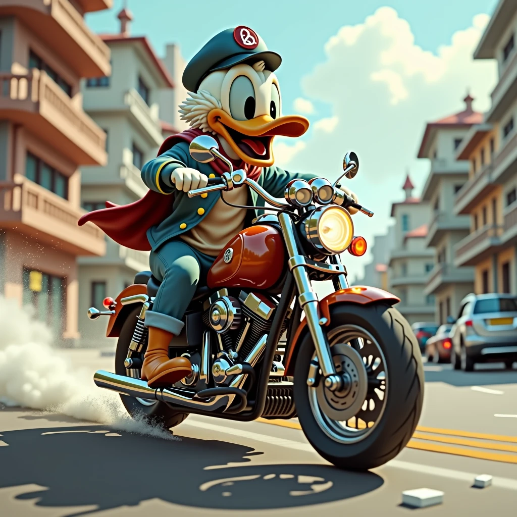 Donald Duck on a motorcycle