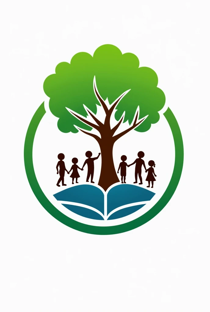 Create an eye catching logo for the club "YES-O" of Naic Senior High School Stand-Alone. The logo emphasizes nature and youth engagement in an educational setting, featuring a vibrant green tree symbolizing growth. Youth silhouettes interact with the tree, representing community, while an open book at the tree's base signifies education. All elements are enclosed within a circular frame, symbolizing unity. The color scheme includes green for the tree, blue for the youth figures, brown for the trunk and book, and white for the background. The typography is modern, clean, and playful, with "YES-O" at the top and "Youth for Environment in School Organization" around the perimeter with "Naic Senior High School Stand-Alone".