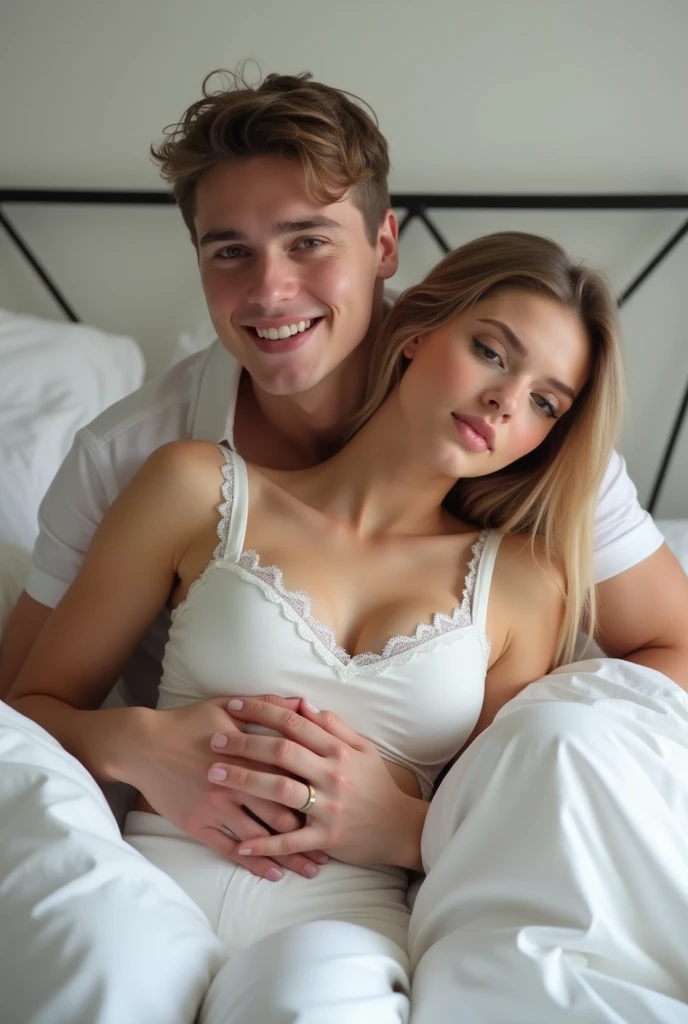 Boy fucking a beautiful 18 year old girl in white bed