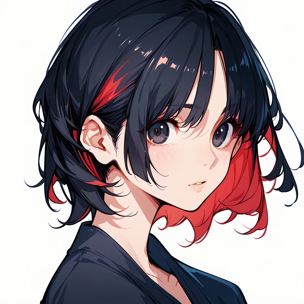 score_9, score_8_up, score_7_up, masterpiece, ultra-detailed, pretty eyes, anime-Style, sendou ayumu, tsurime, Black hair, red Inner hair, Medium Hair, Black serafuku, white background, FaceUP
