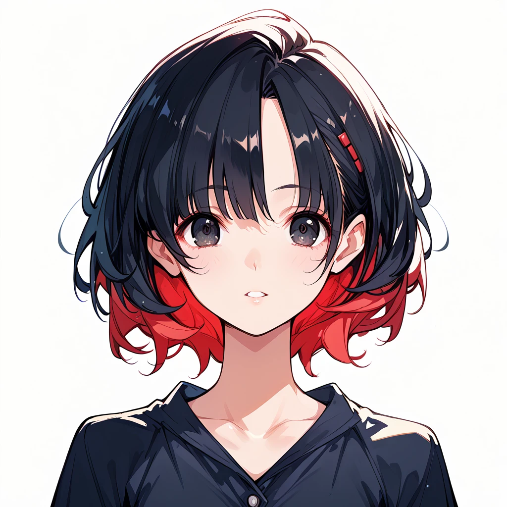 score_9, score_8_up, score_7_up, masterpiece, ultra-detailed, pretty eyes, anime-Style, sendou ayumu, tsurime, Black hair, red Inner hair, Medium Hair, Black serafuku, white background, FaceUP
