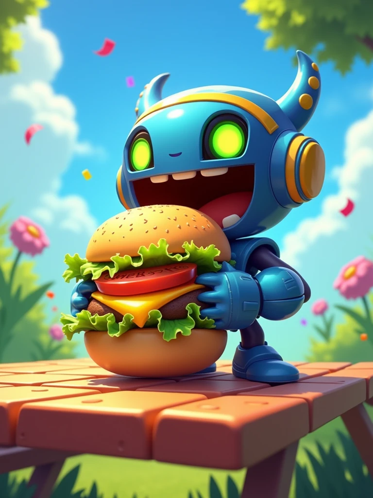 surge from brawl stars eating a hamburger